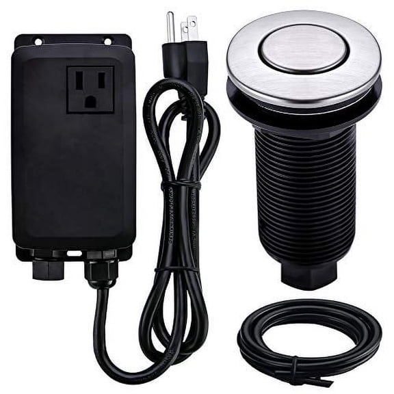 SINKINGDOM Garbage Disposal SinkTop Air Switch Kit with Long Button,Brass Made Cover,Brushed Nickel