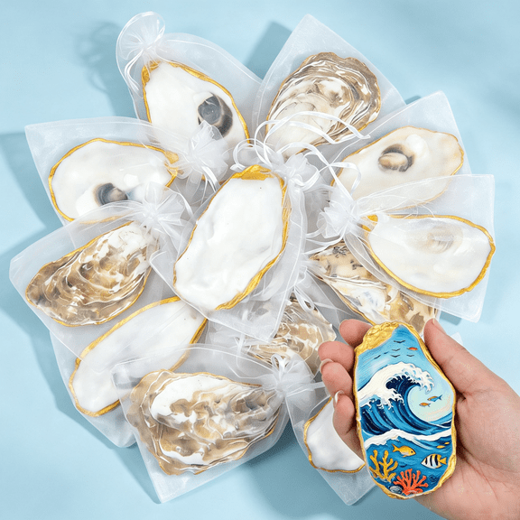 SINKOO 12PCS Flat Oyster Shells for Crafts 3-4" Natural Sea Shells for DIY Crafts, Real Seashells for Decoupage Wedding Table Decor Coastal Beach-Themed Room Decor