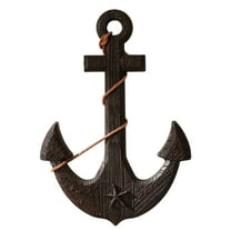 SINKOO 18" Nautical Wooden Anchor with Rope,Beach Style Retro Style Wall Art Decor Fishing Net Shell Fish Home Wall Decor Indoor Hanging Ornament Beach Theme Home Decoration(Drak Brown)