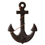 SINKOO 18" Nautical Wooden Anchor with Rope,Beach Style Retro Style Wall Art Decor Fishing Net Shell Fish Home Wall Decor Indoor Hanging Ornament Beach Theme Home DecorationDrak Brown