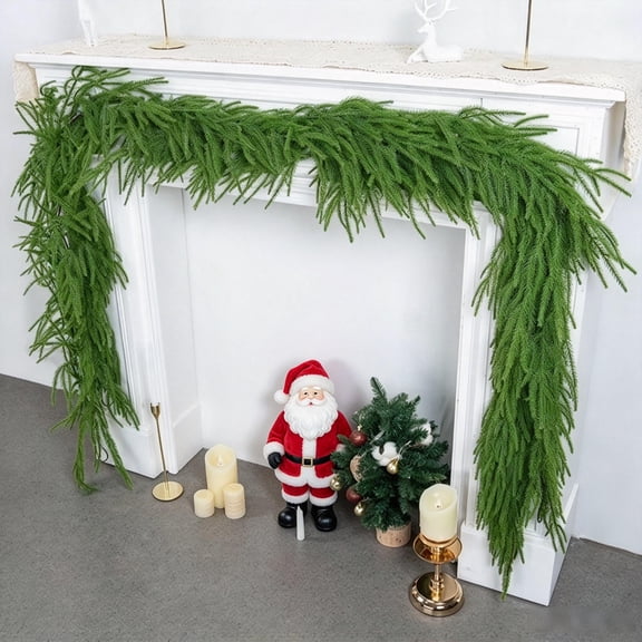 SINKOO 6FT Christmas Norfolk Pine Garland Real Touch Pine Artificial Garlands Faux Greenery Garland Winter Christmas Garland for Table Mantle Fireplace Indoor Outdoor Xmas Decorations
