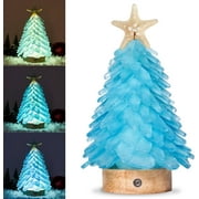 Sinkoo Blue Sea Glass Christmas Tree, 8.6" Handcrafted Mini Xmas Tree with 3-Color LED Lights, Party Birthday Gift, Ideal for Christmas, New Year, Home Decor, Coastal Holiday Decor and More