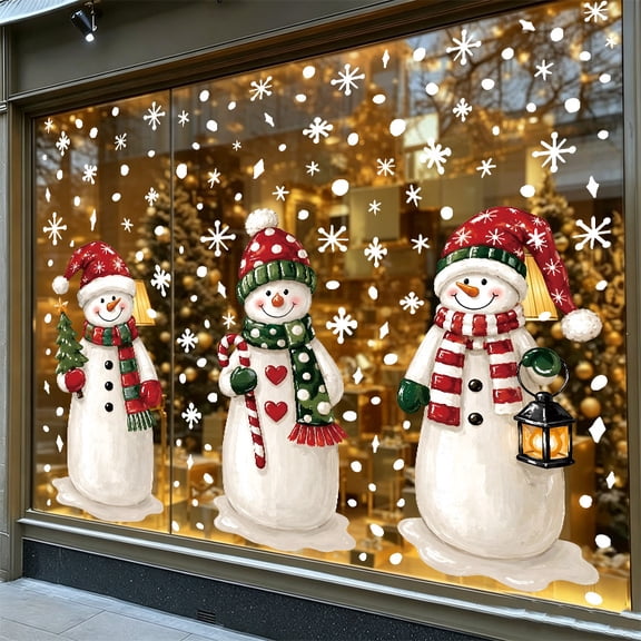 SINKOO Christmas Extra Large Snowman Window Clings, 3 Sheets Snowman and Winter Snowflakes Xmas Window Stickers Decals for Indoor Outdoor Home Holiday Party Store Glass Decorations