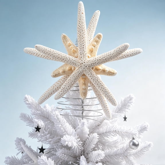 SINKOO Christmas Tree Topper, Handmade Starfish Topper Crafts for Christmas Coastal Decor, Beachy Themed for Xmas Home Decoration
