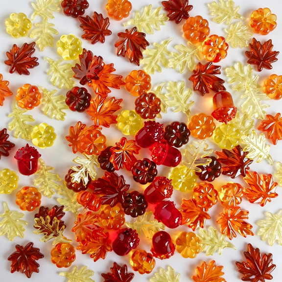 SINKOO Fall Decor Acrylic Mini Pumpkins Acorns Maple Leaves Acrylic Fall Decorations, Thanksgiving Table Centerpieces Decor,Scatter Fall Vase Filler Gems for DIY Crafts, 12oz