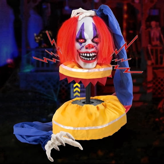 SINKOO Halloween Animatronics Clown Decorations, Scary Clown with Sound Activated, Creepy Sound, Light Up Eyes, Scary Motion for Halloween Indoor/Outdoor Yard Lawn Decoration, Haunted House Props