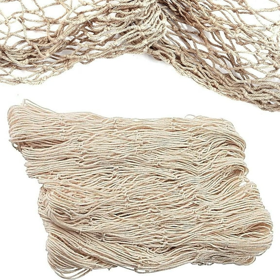 SINKOO Natural Fish Net Party Decorations,Size 3.3x6.6ft,For Pirate Party, Hawaiian Party, Nautical Themed Cotton Fishnet Party Accessory(Beige)