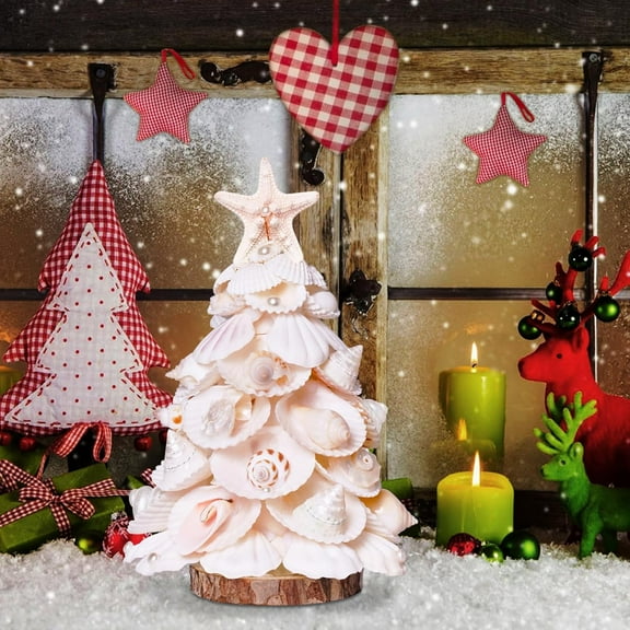 Sinkoo Sea Shell Christmas Tree, 8inch Handmade Mini Seashells Tree, Valentine Day Gift for Women, Beach Wedding Tabletop Decor for Party Holiday Gift