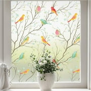 SINKOO Stained Glass Window Film,Colorful Bird, Decorative Frosted Glass Window Privacy Film, Static Cling Non-Adhesive Window Sticker for Front Door Bathroom Heat Control Anti UV, 20 x 78.7 Inches