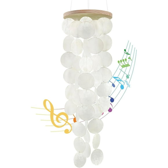 SINKOO Wind Chimes for Outside - Handcrafted White Capiz Shells Windchime Coastal Style Decor for Indoor/Outdoors, Garden Decor, Great for Women, Wind Chimes Lovers and More