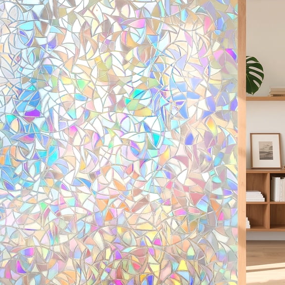 Sinkoo 20" x 78.7" Window Privacy Film Rainbow Film Decorative Window Sticker, 3D Static Stained Glass Cling Tint for Glass Door Heat Control Anti UV