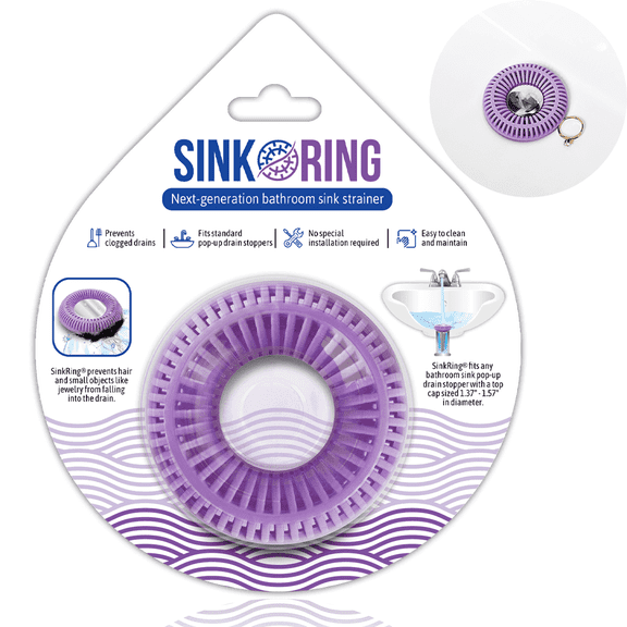 SINKRING The Ultimate Bathroom Sink Drain Protector Hair Catcher/Strainer/Snare - Violet