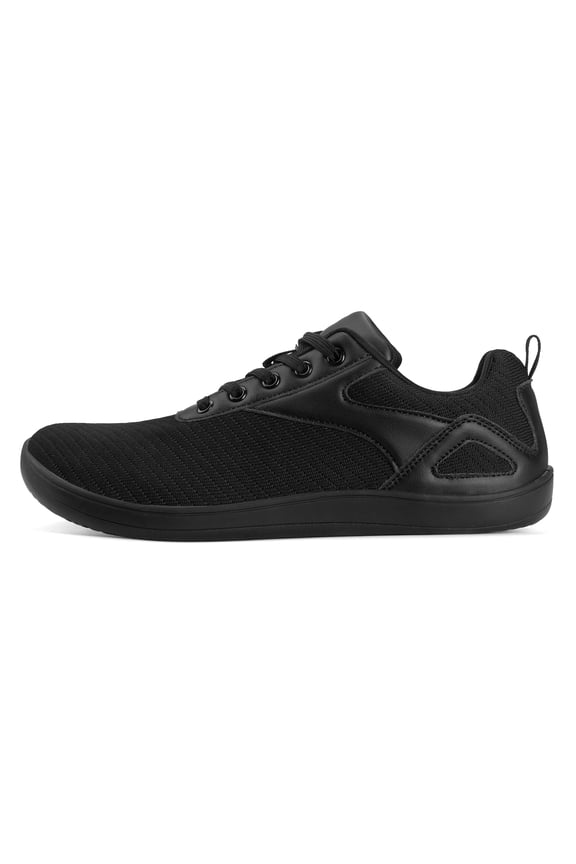 Men Comfortable Casual Shoes Walking Shoes Lace up Knit Square Toe Athletic Sneaker Wide Barefoot Sneakers Size 12, Black Color