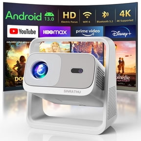 Sinrathu 4K Support 1080P 16000LM Projector with Wifi and Bluetooth, Smart Projector, Video Projector for Home Theater, Portable Outdoor Movie Projector 5G/2.4G