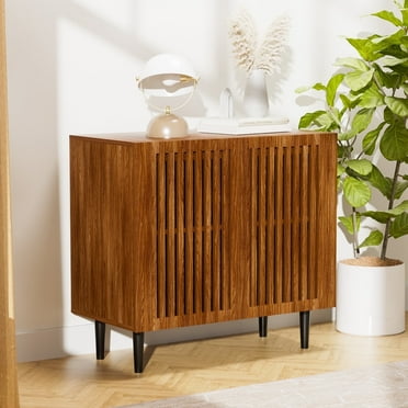 SINROM 31.5" Storage Cabinet with 2 Doors and Adjustable Shelf for Kitchen,Dining Room,Living Room,Brown