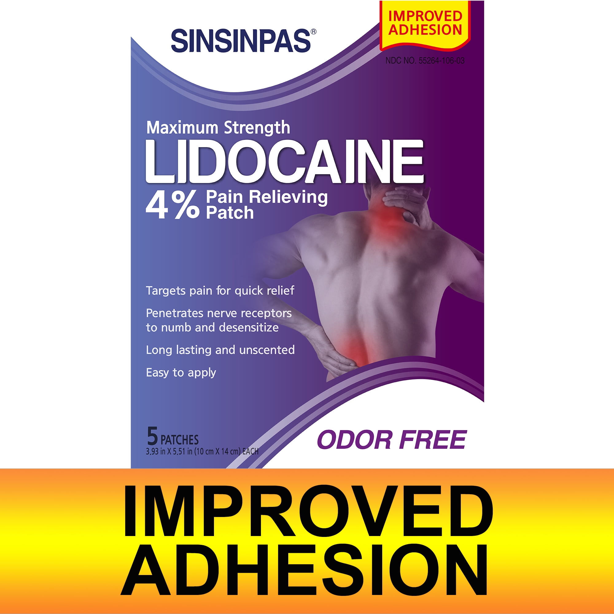 SINSINPAS Lidocaine 4 Pain Relieving Patch (2 Pack (10 Patches Total