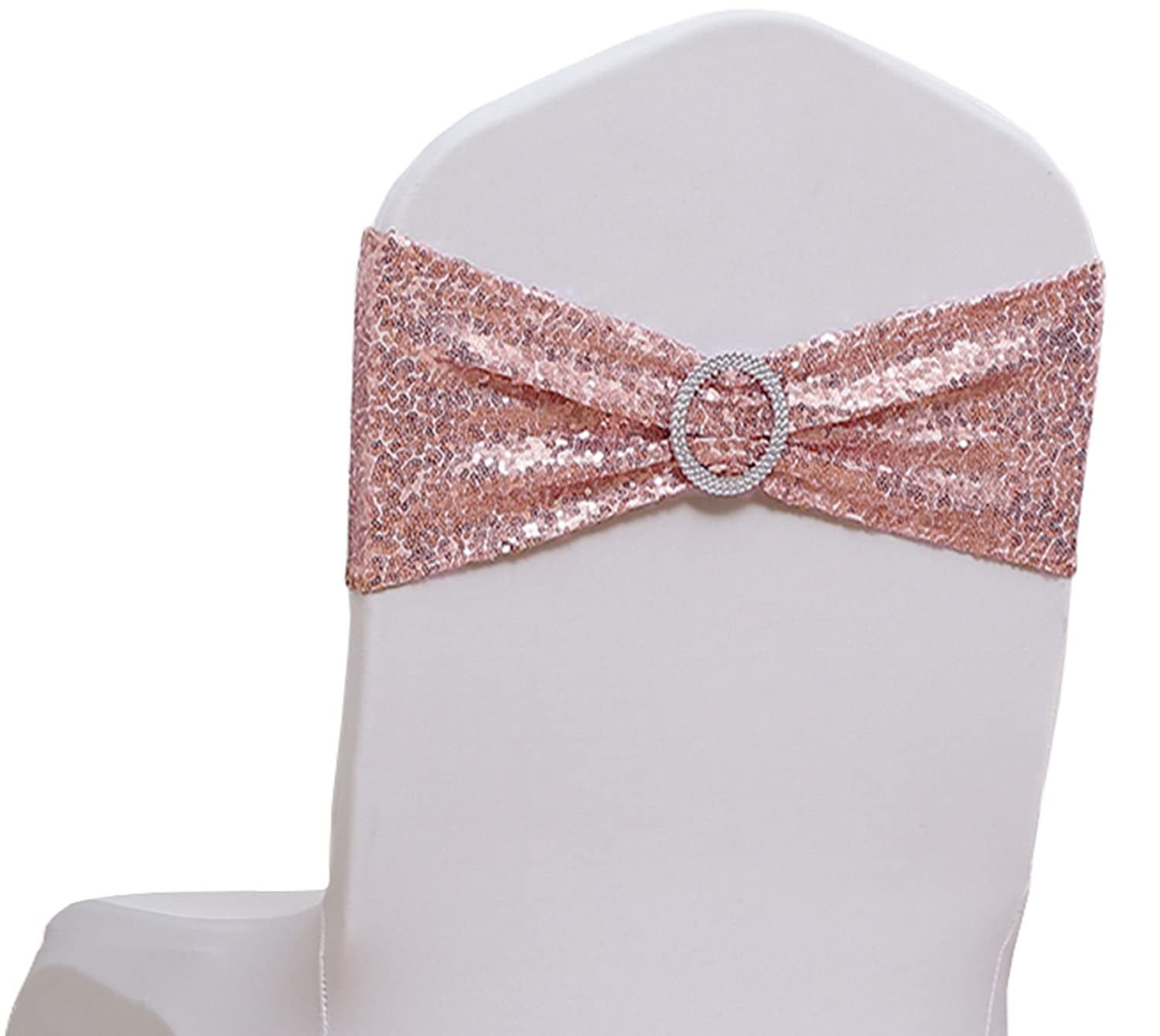 SINSSOWL Pack of 100 Spandex Sequin Chair Sashes for Wedding, Chair Sash Buckles Chair Sashes ...