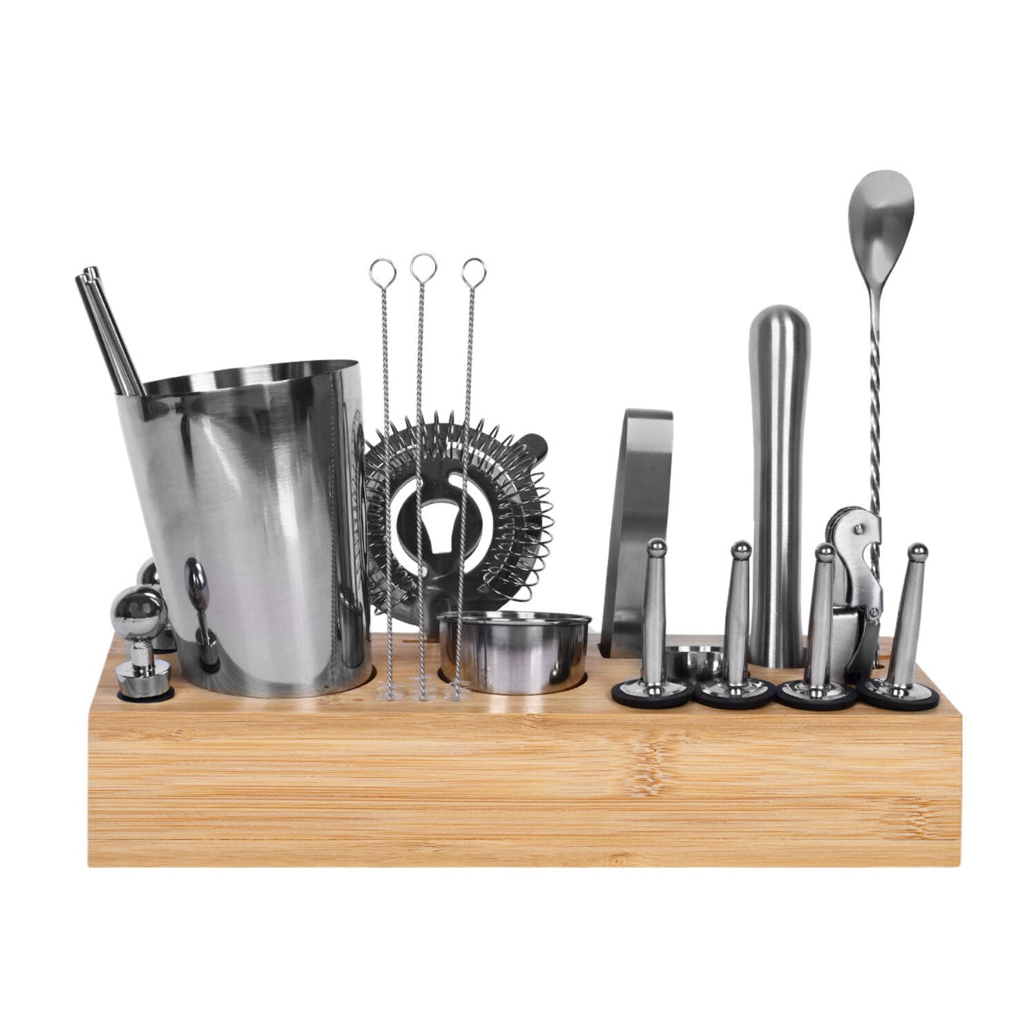SINT 26-Piece Bartender Kit Cocktail Shaker Set | Stainless Steel Bar Set with Bamboo Stand Bar Tools Cocktail Kit for Kitchen, Drink Mixing, Home, Bar, Party, Gift Bartending Kit (Silver)