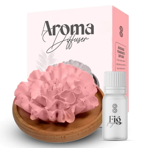 SINT Aroma Diffuser Diatomite Carnation Flower with Wooden Stand | Essential Oil Diffuser with Aromatherapy Fragrant Oil | Diffusers for Home, Oil Diffuser, Room Décor | Pink, Fig Fragrance 10 ML