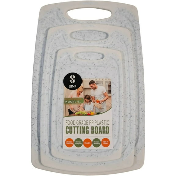 SINT Cutting Boards for Kitchen | Plastic Cutting Board Set of 3 | Thick Chopping Boards for Meat | Veggies | Fruits, with Easy Grip