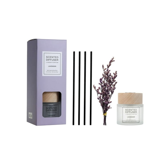 Lavender Scented Reed Diffuser Set (200ml) with 4 Reed Sticks, Home Fragrance Scented Diffuser for Bathroom Shelf Office Decor & Gifts