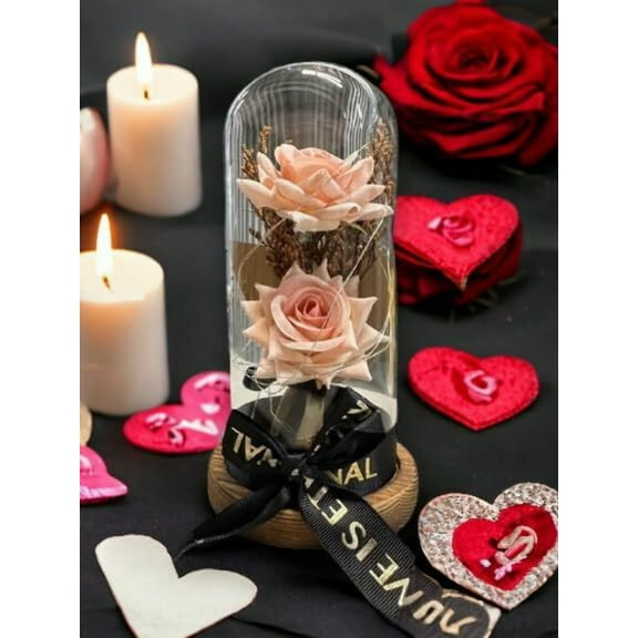 SINT Preserved Rose Gifts for Women, Forever Real Rose in Glass Dome, Romantic Rose Flower Gifts for Mom Best Friend Girlfriend Wife, Valentine’s Day Mother’s Day Peach
