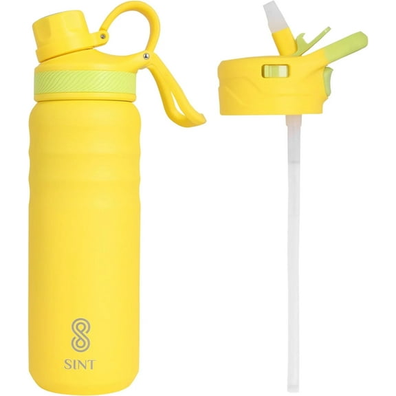 SINT Vacuum Insulated Water Bottle 24 Oz, Leak Proof - Stainless Steel Water Bottle with Straw, Chug and Spout Lid, Double Walled & Dishwasher Safe, Pack of 1 | Yellow