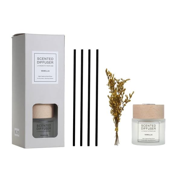 SINT Vanilla Scented Reed Diffuser Kit, 200ml with 4 Sticks, Calming Home Fragrance Oil for Bathroom or Gift