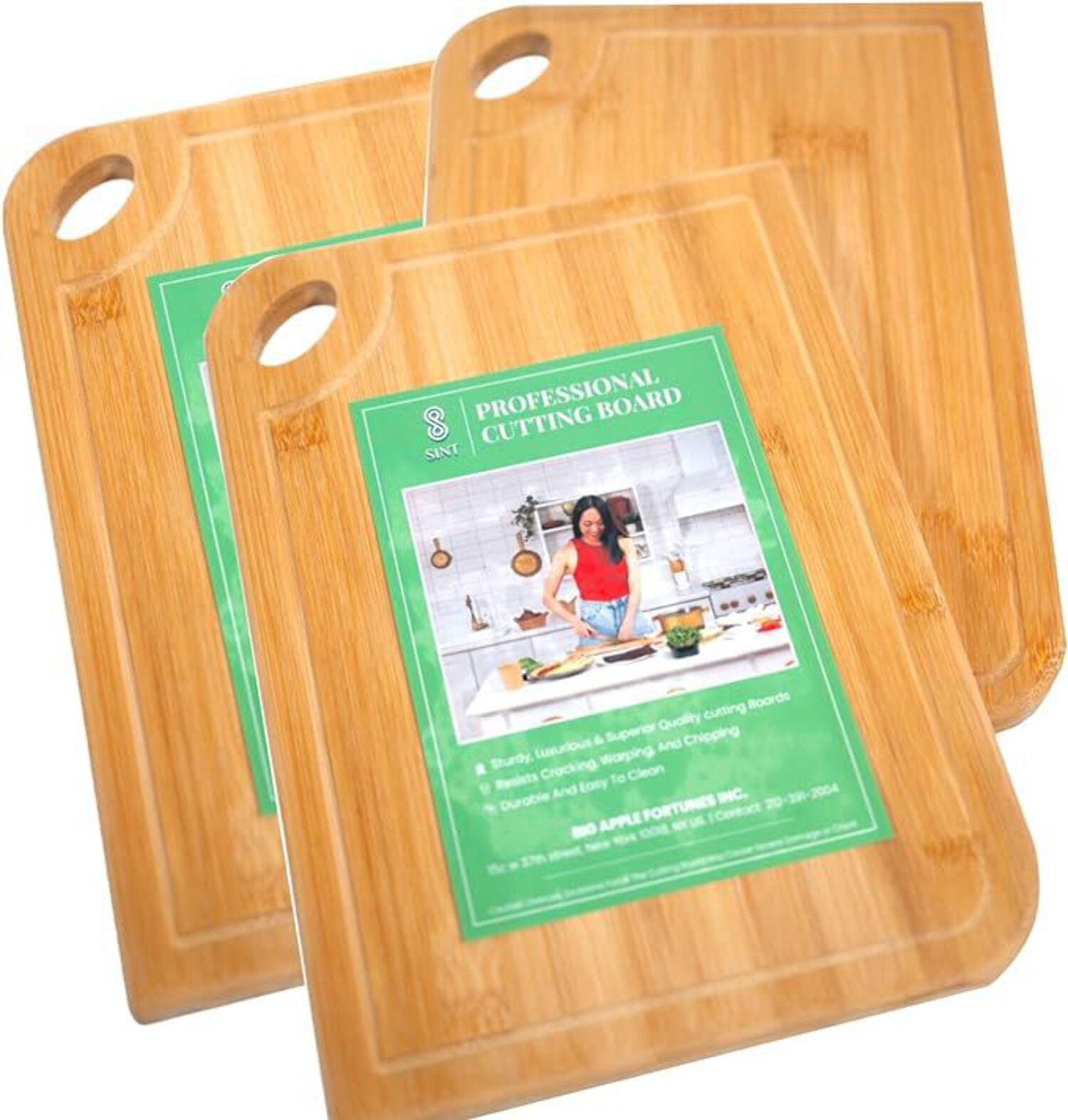 Eco-Friendly Bamboo Cutting Board Set with Juice Grooves
