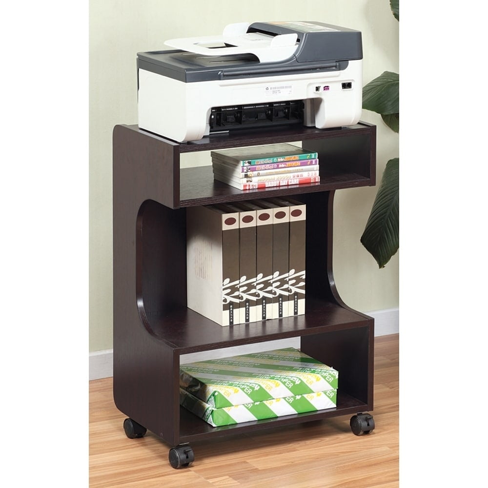 Sintechno Dark Cherry Wood Mobile Printer Stand with Storage