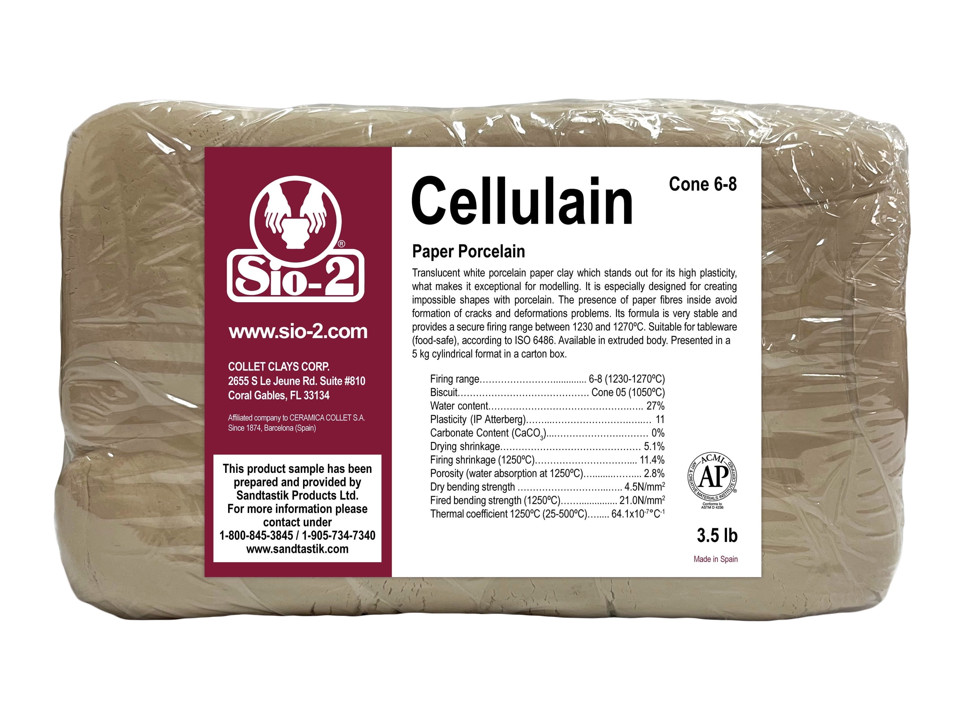 SIO-2 Cellulain Paper Porcelain Ceramic Pottery Clay - 3.5 lb