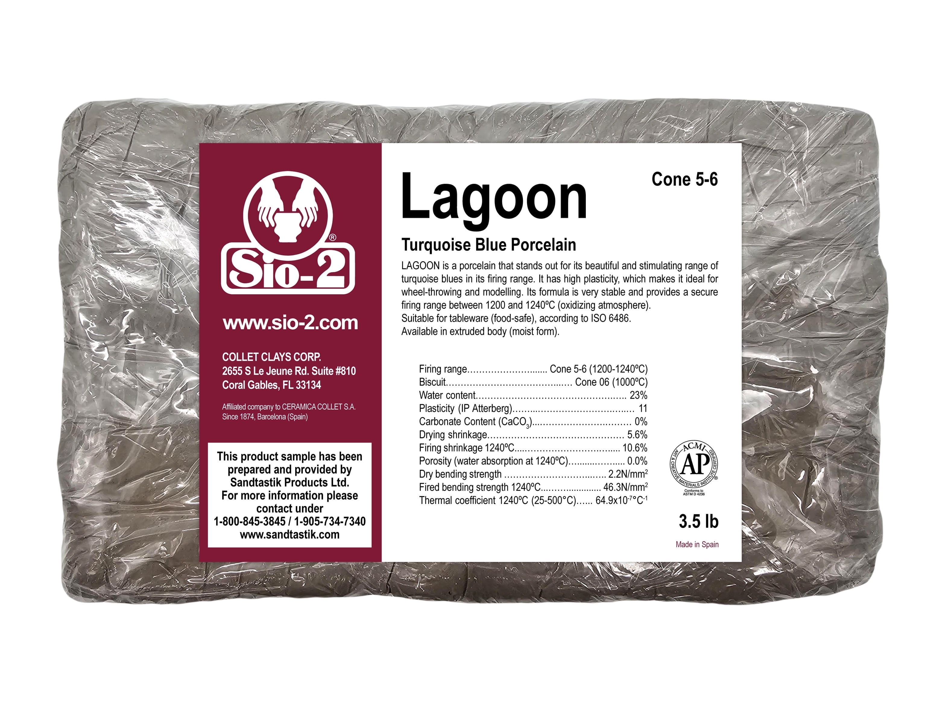 SIO-2 Lagoon Turquoise Porcelain Ceramic Pottery Clay - 3.5 lb