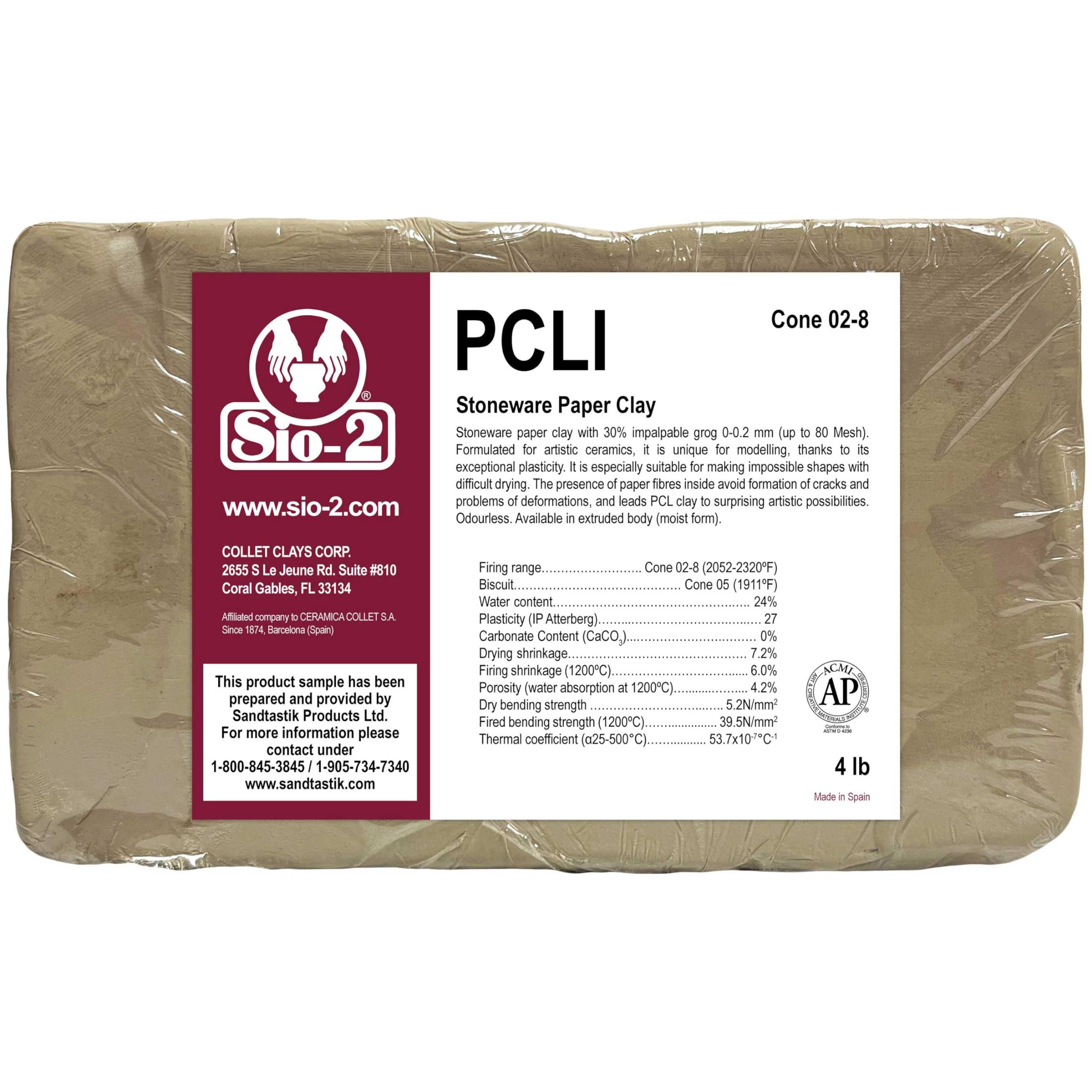 SIO2 PCLI Paper Stoneware Ceramic Pottery Clay 4 lb, Cone 028