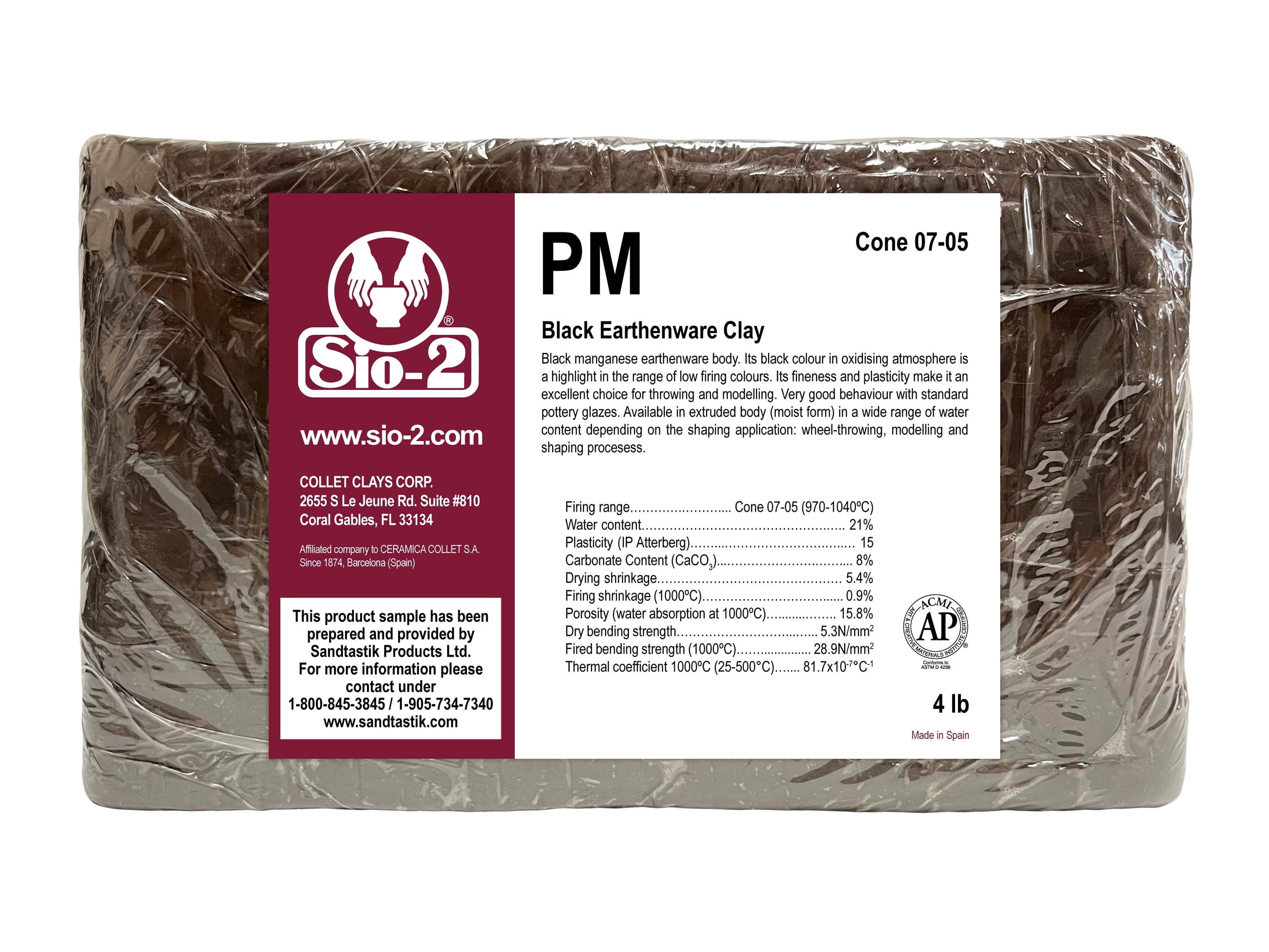 Sio2 Clay SIO-2 PM Black Earthenware Ceramic Pottery Clay - 4 lb - Walmart.com