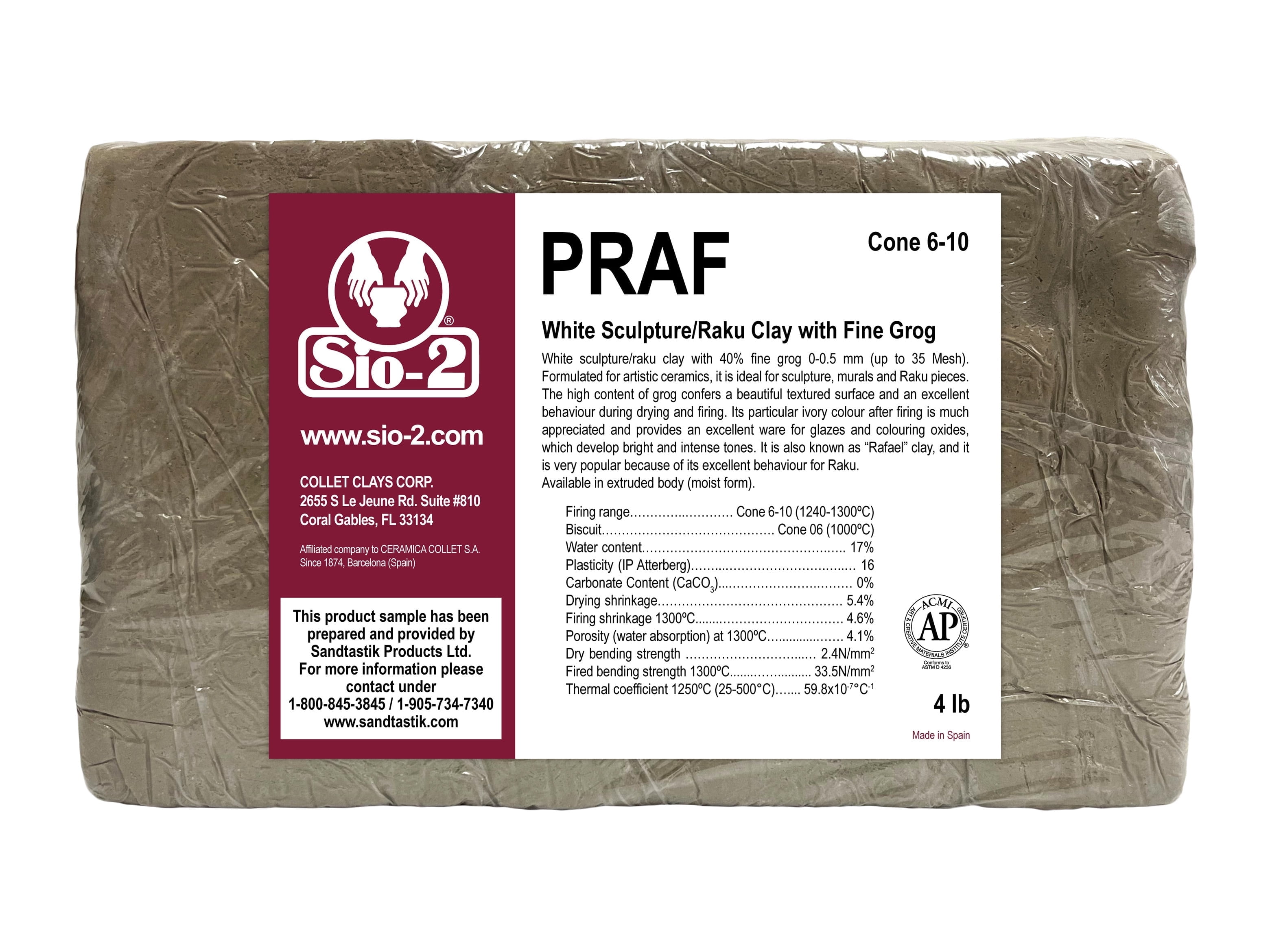 SIO-2 PRAF White Sculpture & Raku Ceramic Pottery Clay - 4 lb