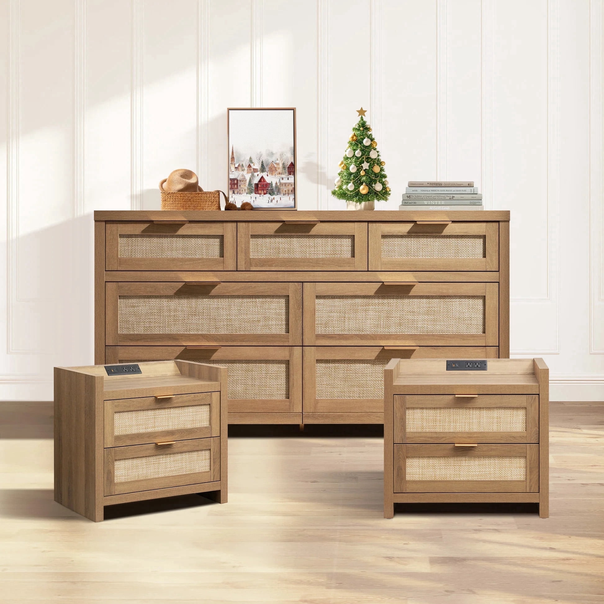 boho dresser and nightstand set GIKPAL Bedroom 3 Piece With three drawers SICOTAS 3-Piece Bohemian Bedroom Set,