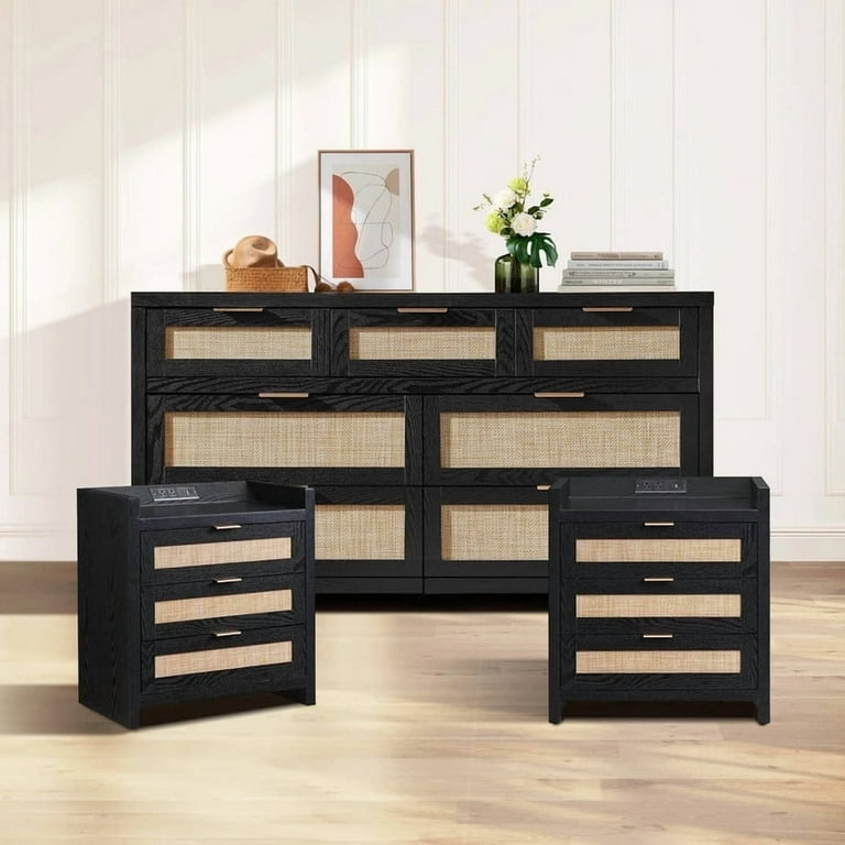 SICOTAS Boho Dresser & Nightstands Set 7-Drawer Dresser & 3-Drawer Nightstand with Charing Rattan Bderoom Funiture Set with Massive Storage 3 Piece, ... SICOTAS Boho Dresser & Nightstands Set 7-Drawer Dresser & 3-Drawer Nightstand with Charing Rattan Bderoom Funiture Set with Massive Storage 3 Piece, ...