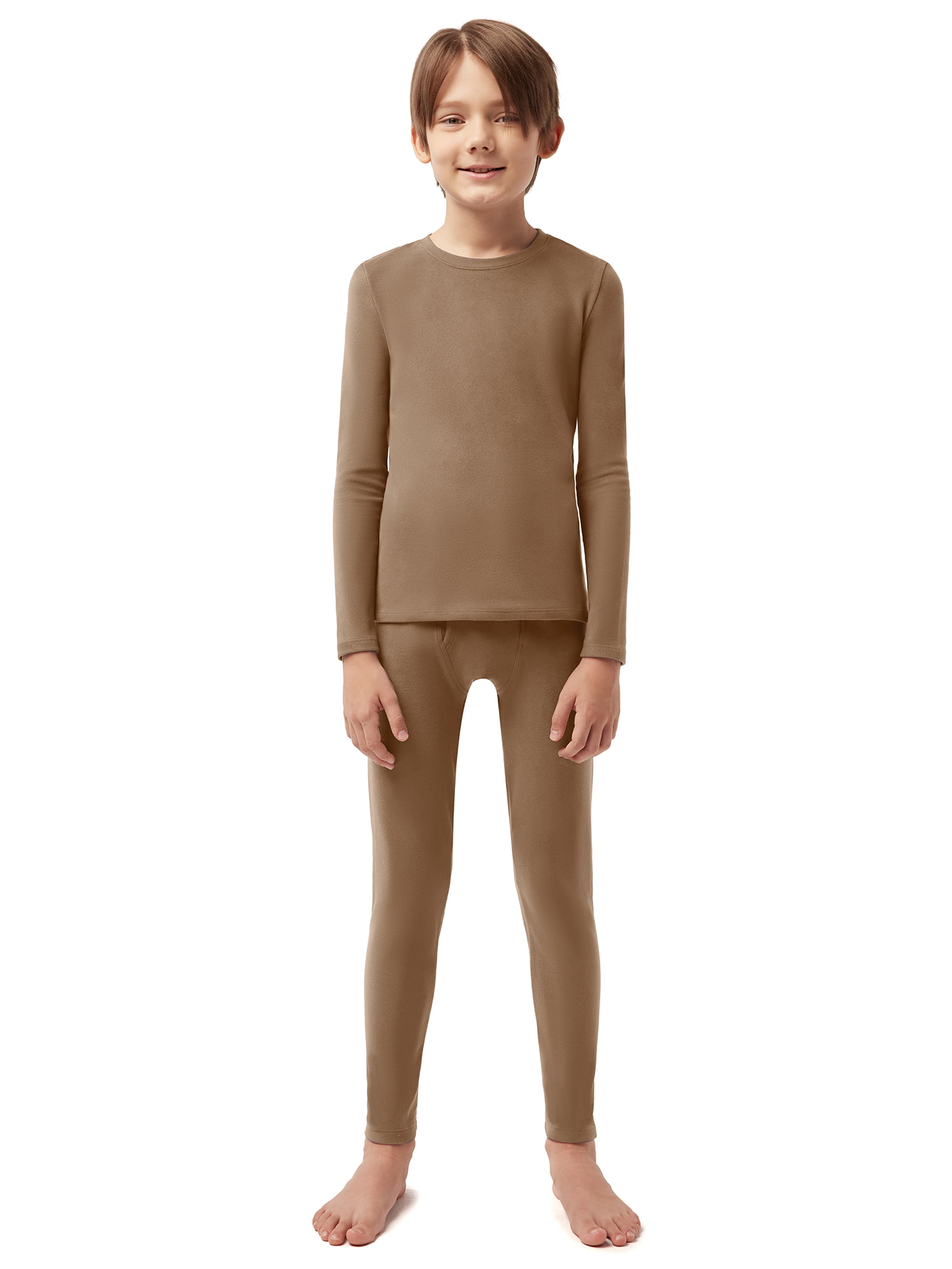 SIORO Boys Thermal Underwear Set Soft Double Fleece Warm Long Johns Set  Base Layer with Fly, Nude, Year 14 