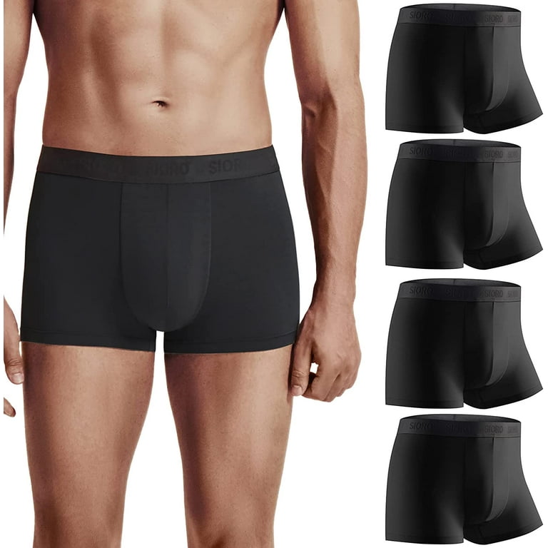 SIORO Men's 4 Pack Micro Modal Trunks with Ball Pouch, Ultra Soft Everyday  Boxer Briefs, Medium, Black 