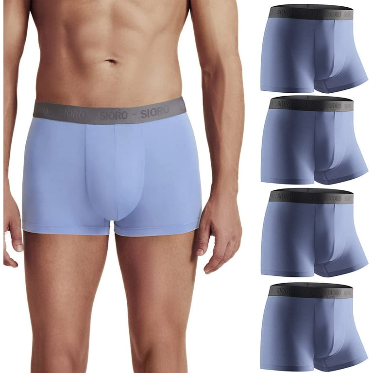 SIORO Men's 4 Pack Micro Modal Trunks with Ball Pouch, Ultra Soft Everyday Boxer  Briefs, Medium, Light Blue 