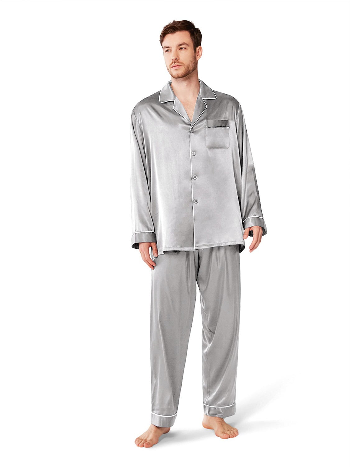Silver satin pajama set hotsell