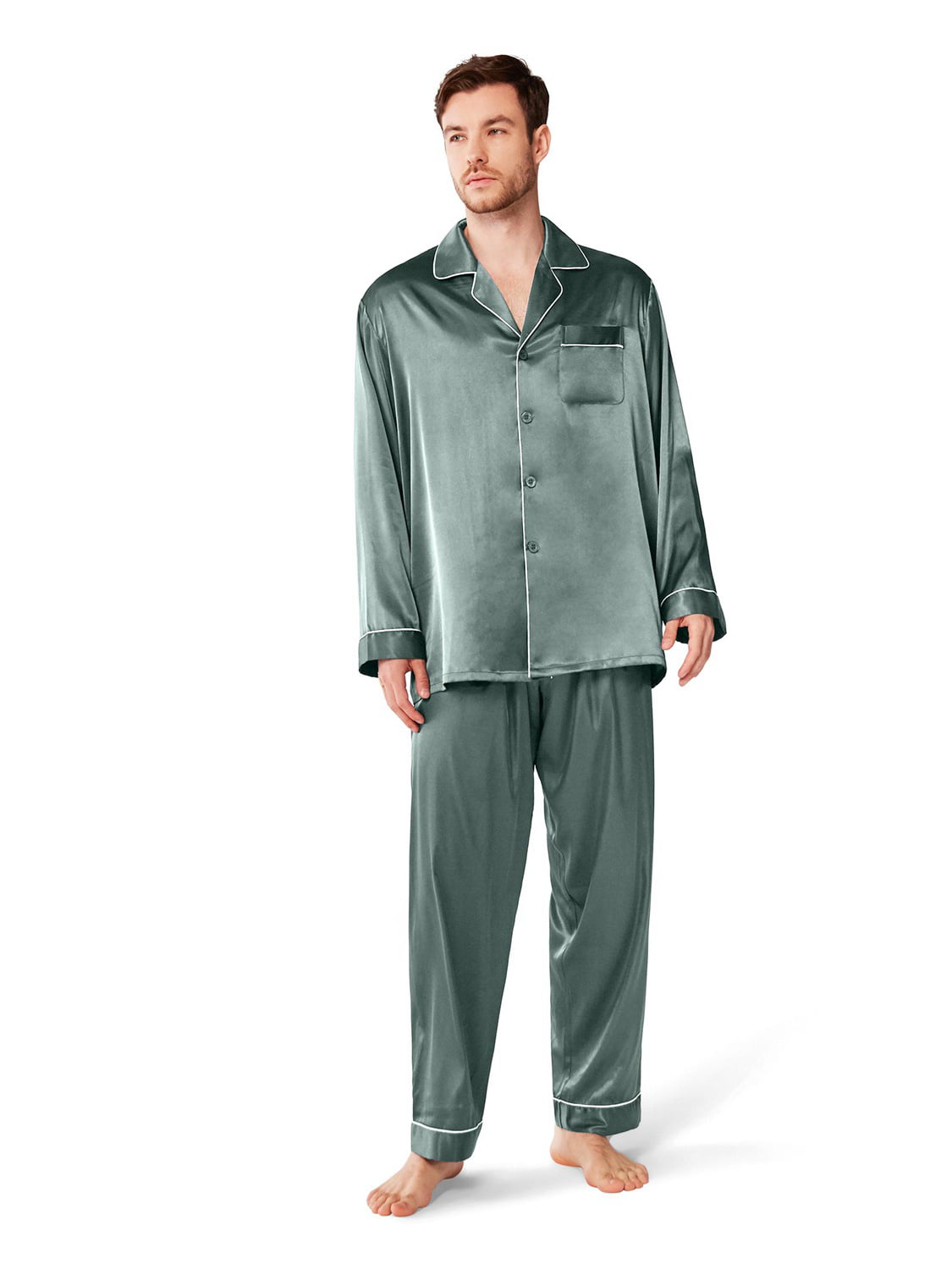 SIORO Mens Silky Satin Pajamas Set Sleepwear Loungewear Button