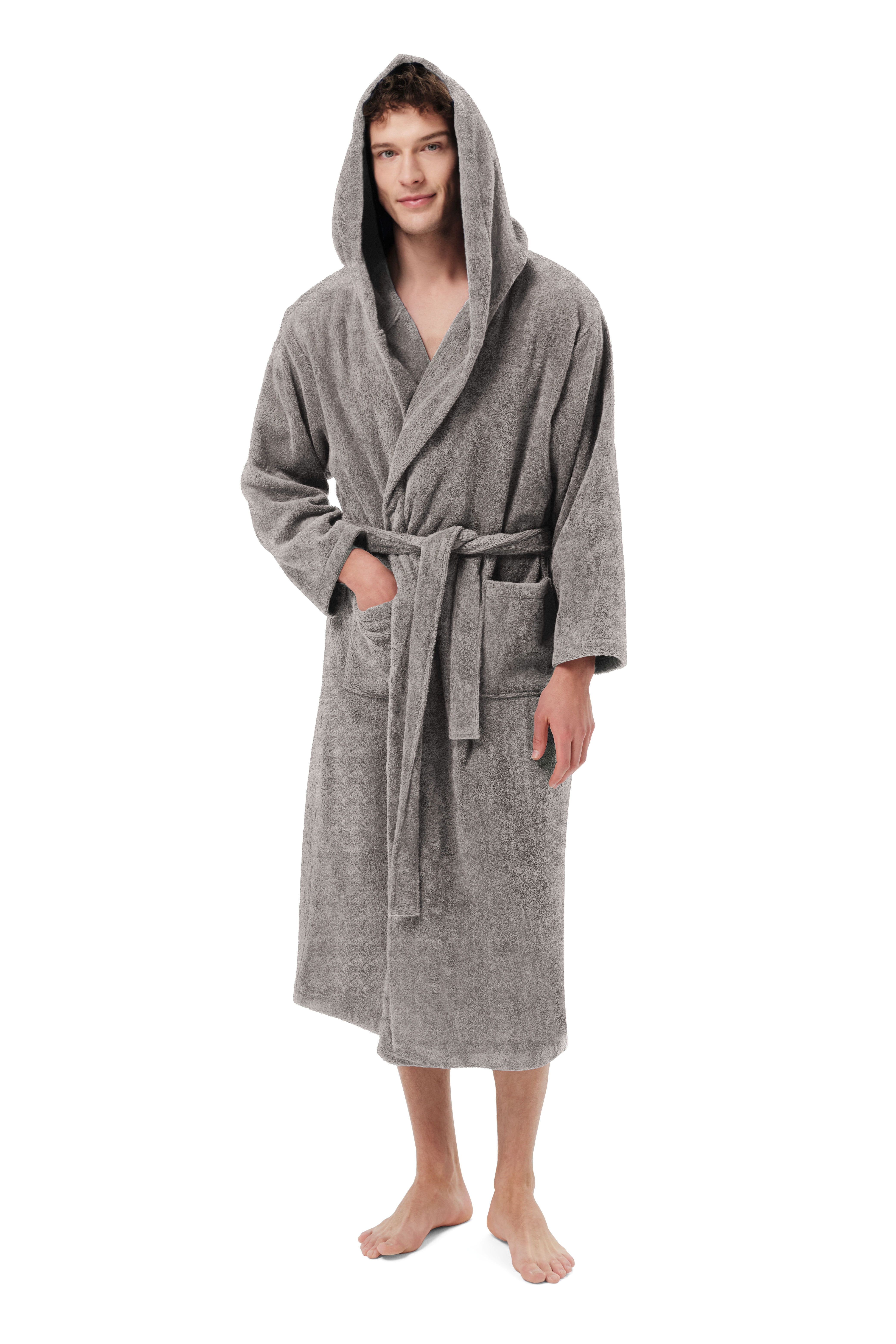 SIORO Mens Spa Robes Terry Cloth Long Bathrobe Hooded Cotton Towel