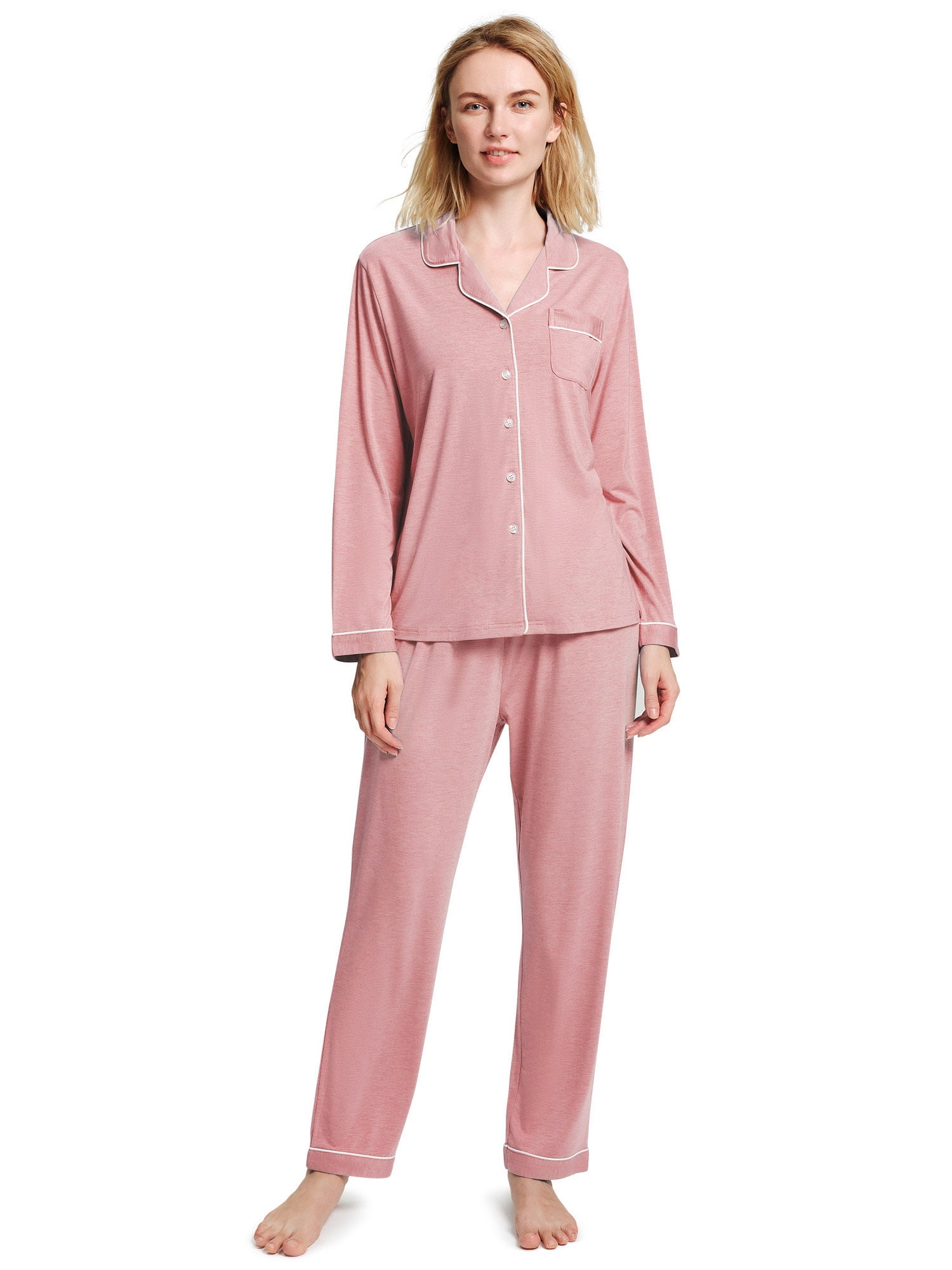 SIORO Womens Silky Satin Pajamas Set Sleepwear Loungewear Button