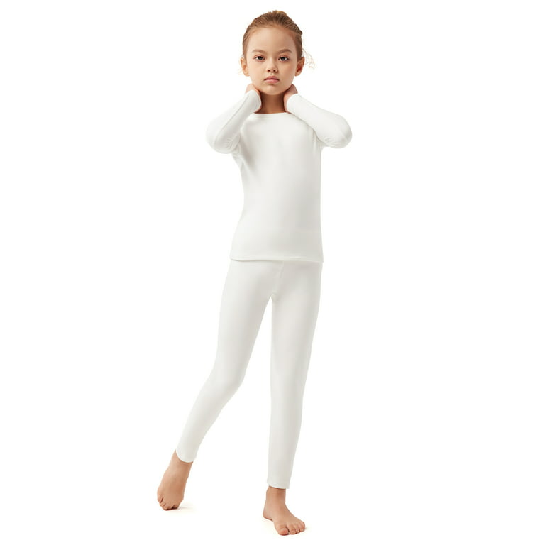 SIORO Thermal Underwear for Girls Double Fleece Warm Long Johns Ultra Soft  Base Layer Set, Year 12, White 
