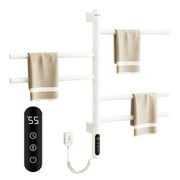 SIOYIE Electric Towel Warmer 180° Rotating Heated Towel Rack with 1-9H Timer 115?-155?,90W Wall-Mounted 5 Bars Electric Towel Rail, Concealed Installation,Towel Warmer for Bathroom White