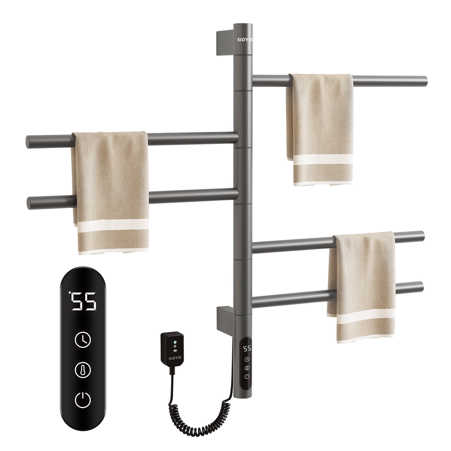 SIOYIE Electric Towel Warmer 180° Rotating Heated Towel Rack with 1-9H ...