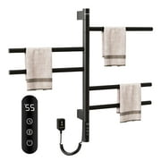 SIOYIE Electric Towel Warmer 180° Rotating Heated Towel Rack with 1-9H Timer 115℉-155℉,90W Wall-Mounted 5 Bars Electric Towel Rail, Concealed Installation,Towel Warmer for Bathroom Black