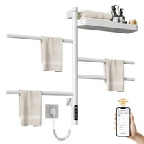 SIOYIE Smart Rotating Heated Towel Rack for Bathroom, 70W Electric Towel Warmer with Swivel Bars, 1-24H Timer, 115℉-155℉, Wi-Fi App Control, Low Carbon Steel, IPX5, Plug-in/Hardwired, White
