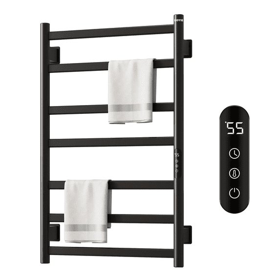 SIOYIE Towel Warmer Bathroom Wall Mounted 7 Bars Electric Towel Drying, 150W 800 × 500 MM Heated Towel Rack with Intelligent Touch Screen Timer And Temperature Control